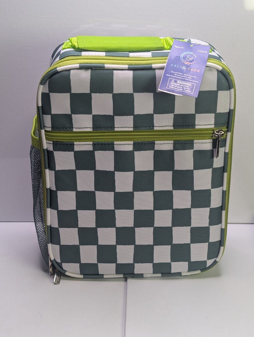 Cali & Caro Lunch Tote Green White Checkerboard Bag NWT School Kids
